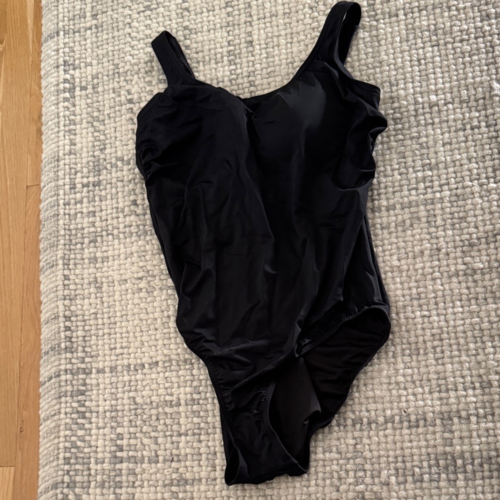 Lands' End Black High Leg One-Piece Swimsuit